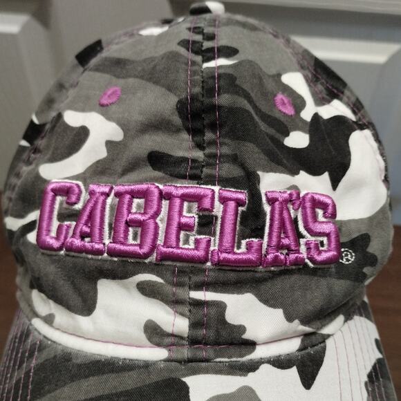 Cabela's Women's Black White Camo Pink Embroidered Spellout Adjustable Cap Hat - Picture 2 of 8